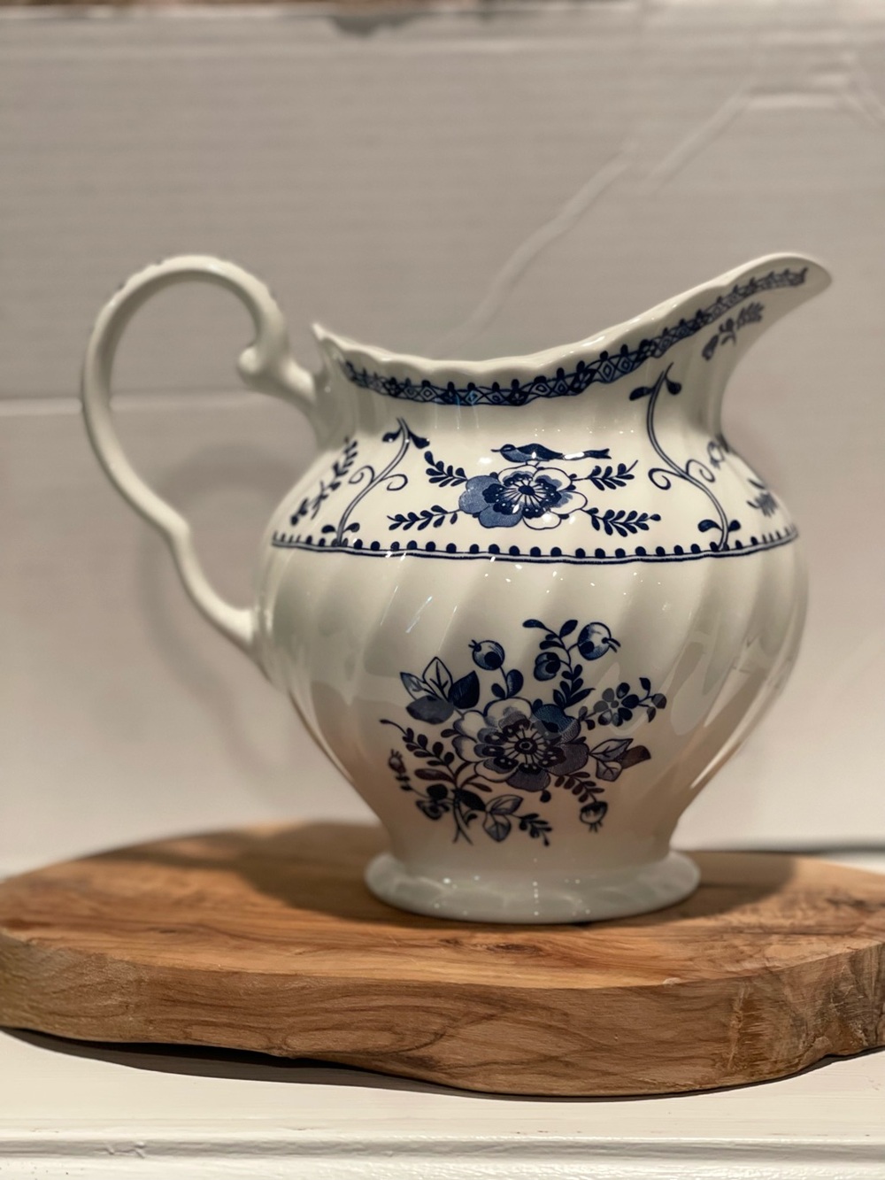 Blue and White Floral Pattern Pitcher - Made in England